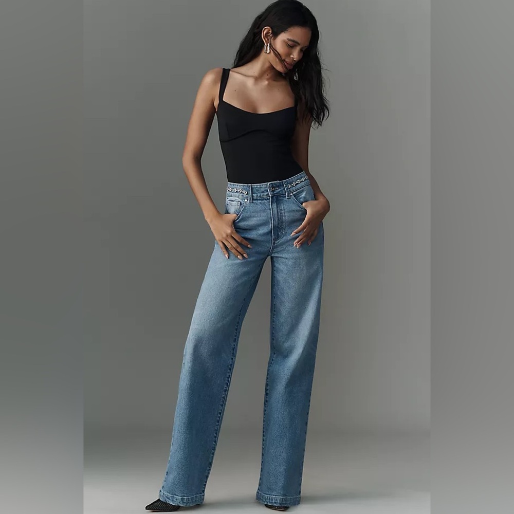 Anthropology | PAIGE Sasha Embellished High-Rise Wide-Leg Jeans | 27 - Picture 4 of 17